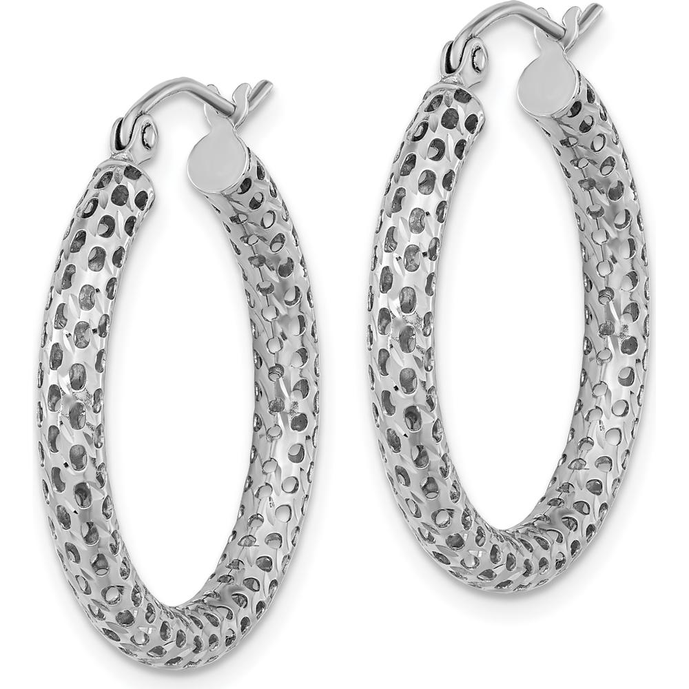 14K White Gold Mesh Hoop Earrings with Diamond-Cut Texture - 27.19mm by 0