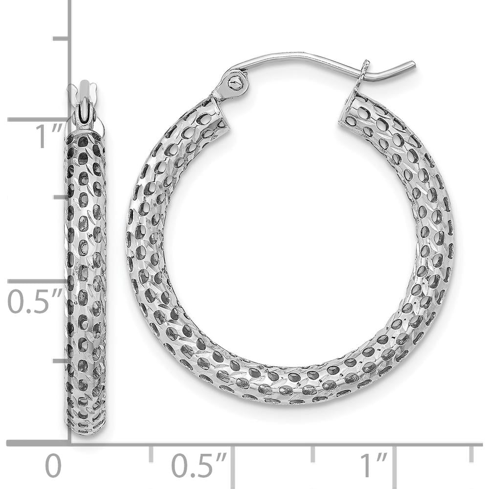 14K White Gold Mesh Hoop Earrings with Diamond-Cut Texture - 27.19mm by 0