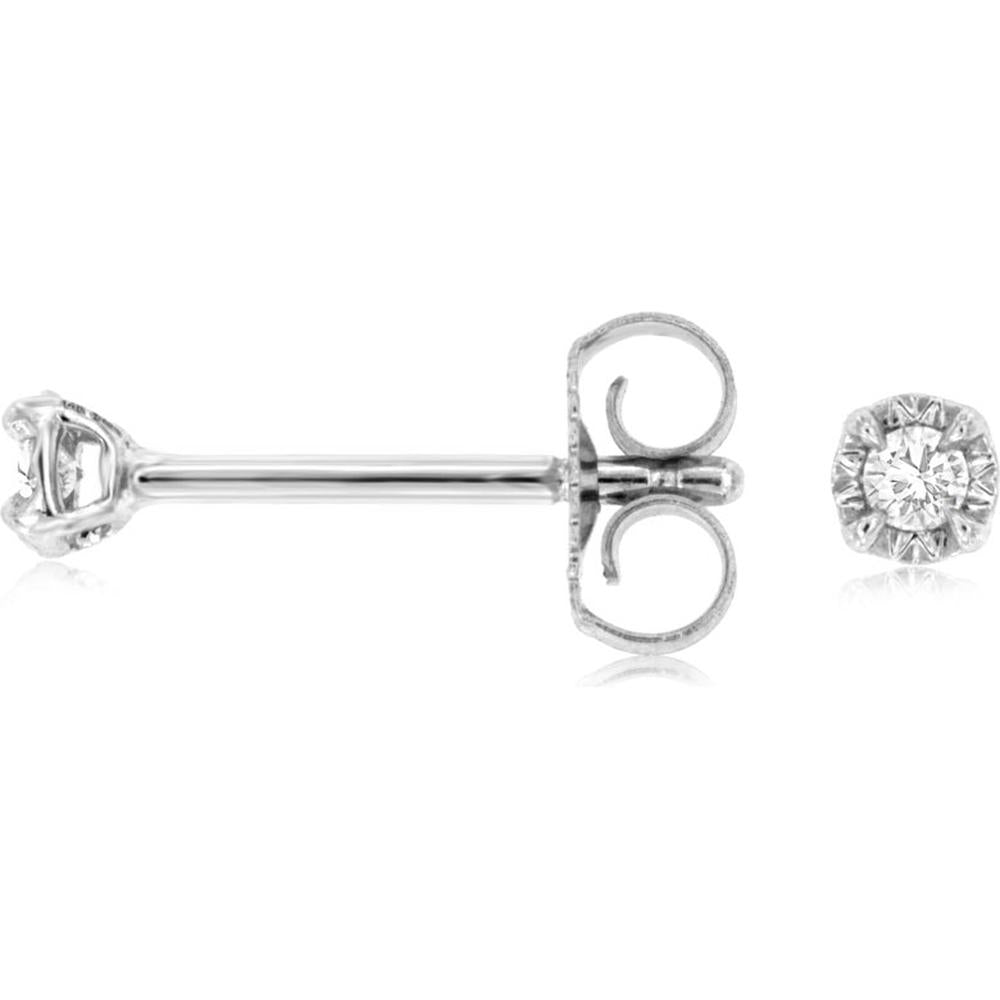 14K White Gold Milgrain Detail Diamond Stud Earrings - 0.05 Carat Total Diamond Weight - Royal Jewelry