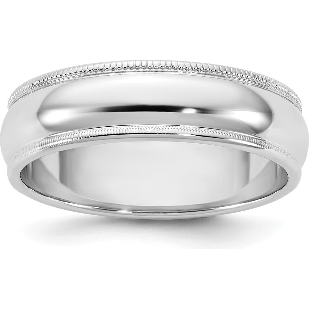 14K White Gold Milgrain Half Round Band - Size 8 by Luciano & Cie