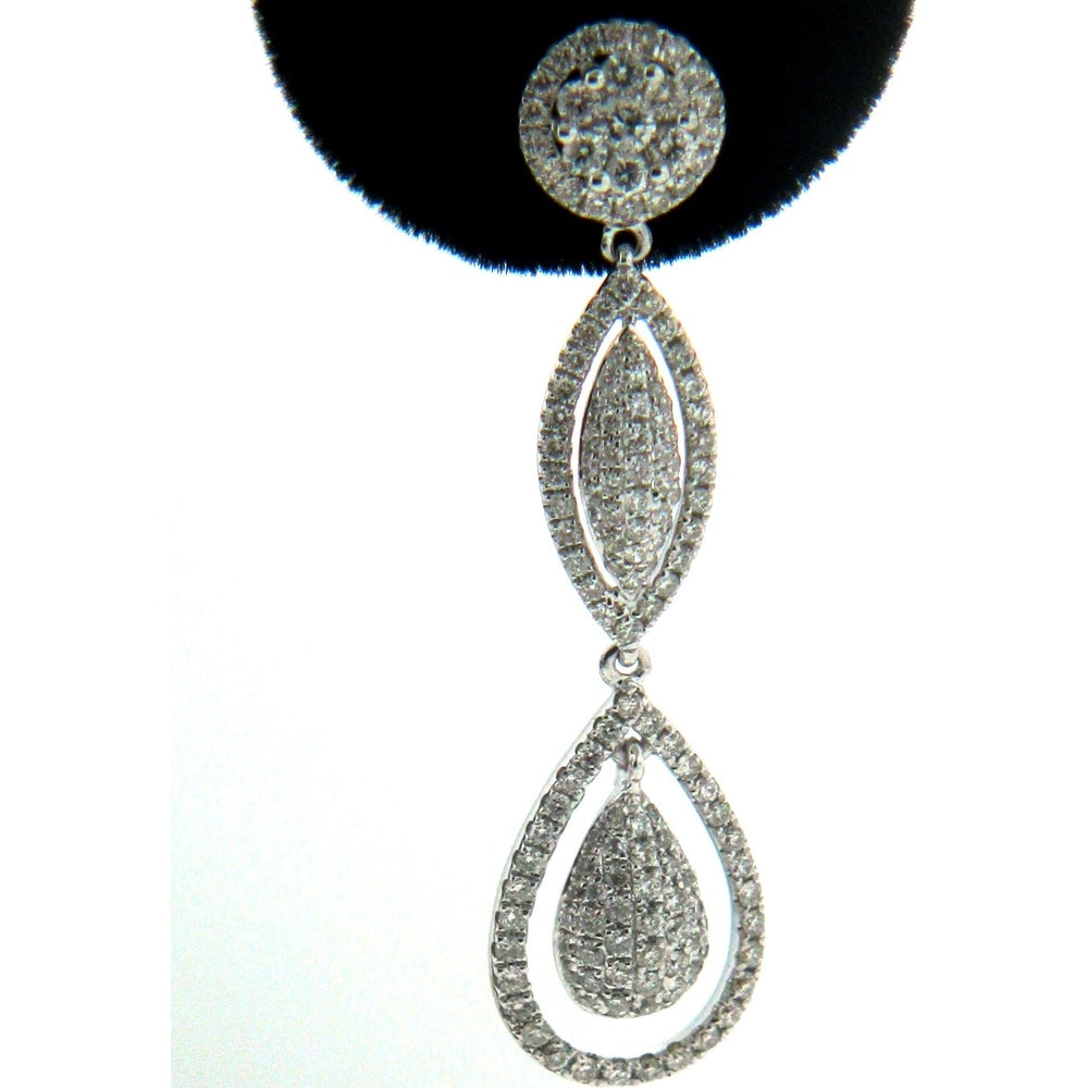 14K White Gold Milgrain Marquise and Pear Drop Earrings with Round Brilliant Diamonds - 1.75 Carat Total Diamond Weight by Auriventus