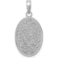 14K White Gold Miraculous Medal Oval Pendant with Satin and Polished Finish by Oro Pregiato