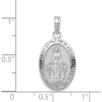 14K White Gold Miraculous Medal Oval Pendant with Satin and Polished Finish by Oro Pregiato