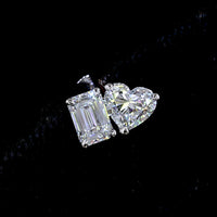 14K White Gold Mismatched Heart & Emerald Cut Lab Diamond Stud Earrings - 1.53 Carats Total Diamond Weight - Covaloro Fine Jewelry