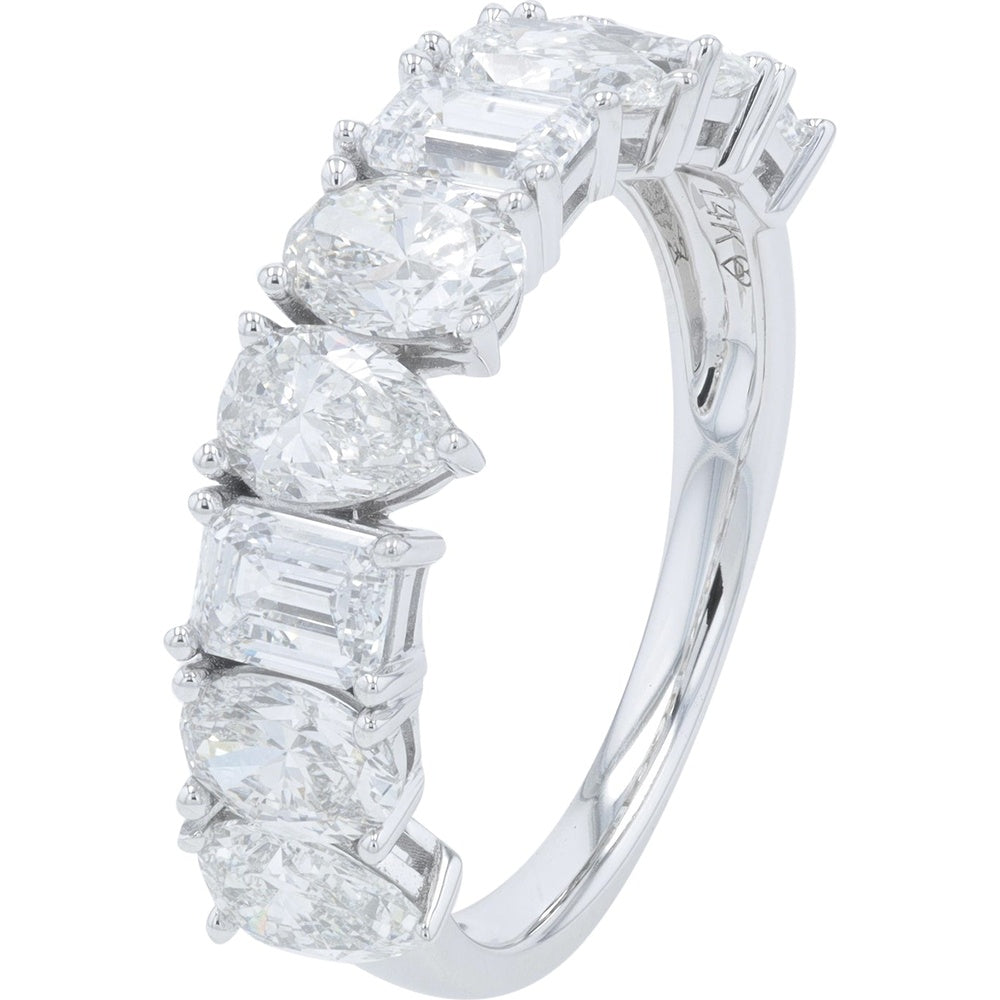 14K White Gold Mixed-Cut Band with Pear, Emerald, and Oval Lab Grown Diamonds - 3.00 Carat Total Diamond Weight