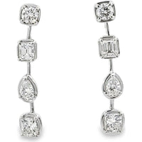 14K White Gold Mixed-Cut Diamond Dangle Earrings with Cushion, Emerald, and Pear Shapes - 2.75 Carat Total Diamond Weight by Auriventus