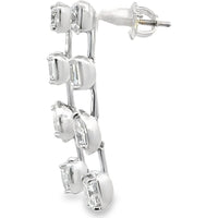 14K White Gold Mixed-Cut Diamond Dangle Earrings with Cushion, Emerald, and Pear Shapes - 2.75 Carat Total Diamond Weight by Auriventus