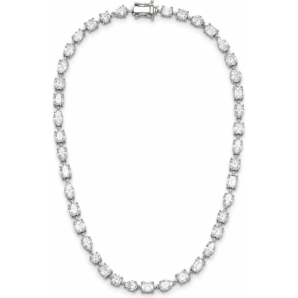 14K White Gold Mixed Cut Lab Grown Diamond Tennis Necklace - 19.84 Carat Total Diamond Weight by Auriventus