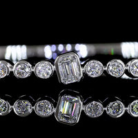14K White Gold Mixed Shape Bangle Bracelet with Bezel Set Marquise, Pear, and Round Lab Diamonds - 1.52 Carats Total Diamond Weight - Covaloro Fine Jewelry