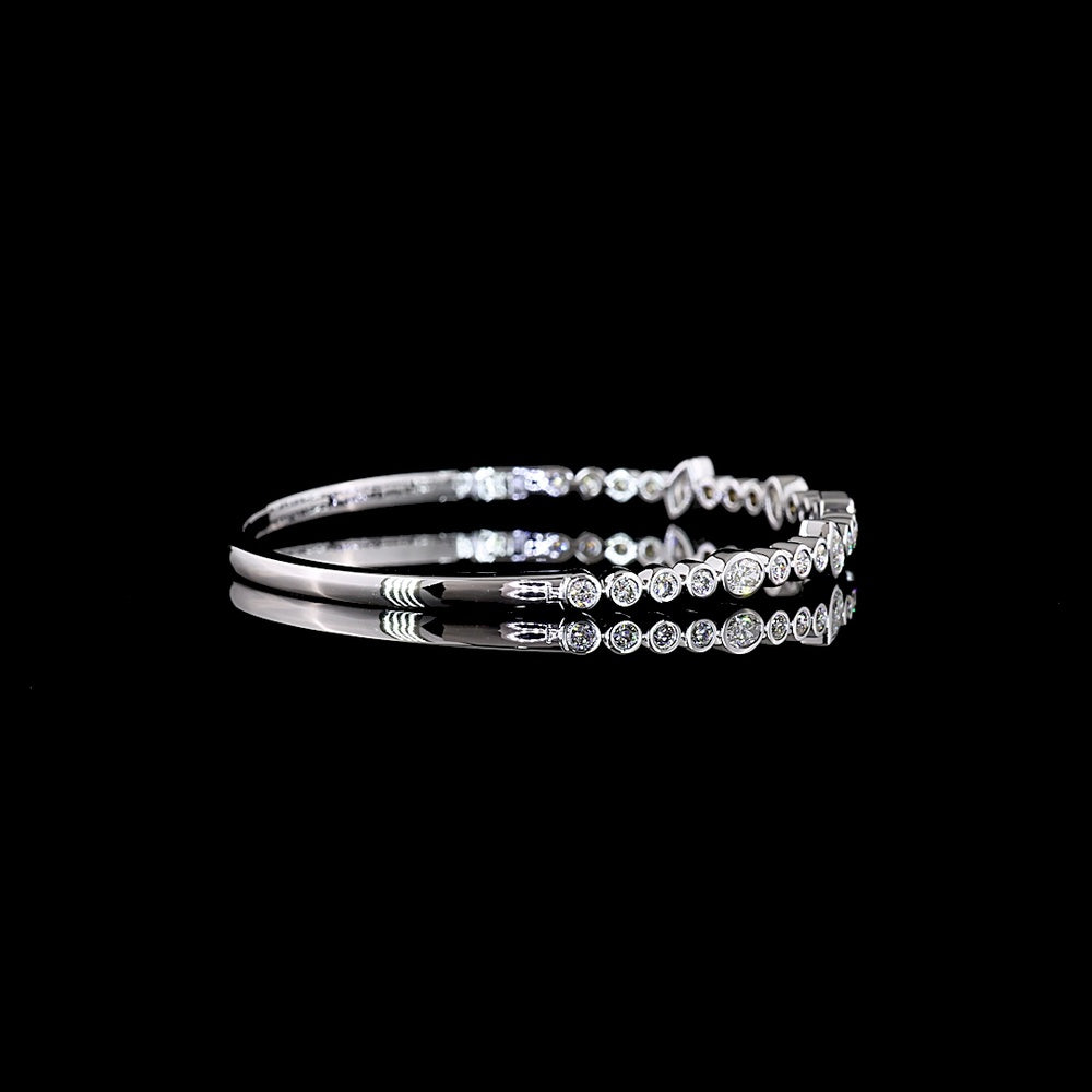 14K White Gold Mixed Shape Bangle Bracelet with Bezel Set Marquise, Pear, and Round Lab Diamonds - 1.52 Carats Total Diamond Weight - Covaloro Fine Jewelry