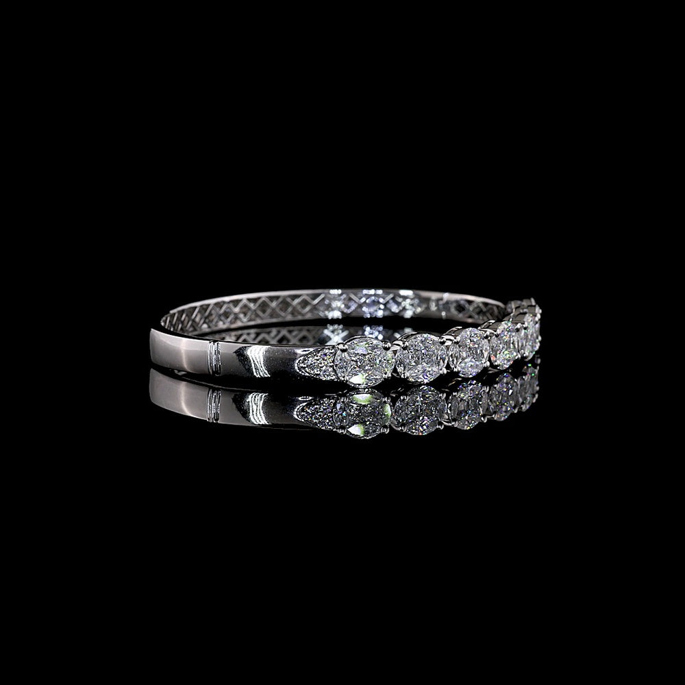 14K White Gold Mixed Shape Bangle Bracelet with Marquise, Princess, and Round Lab Diamonds - 3.66 Carats Total Diamond Weight - Covaloro Fine Jewelry
