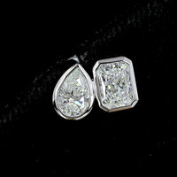 14K White Gold Mixed Shape Bezel Set Stud Earrings featuring Pear and Radiant Cut Lab Diamonds - 1.70 Carat Total Weight - Covaloro Fine Jewelry