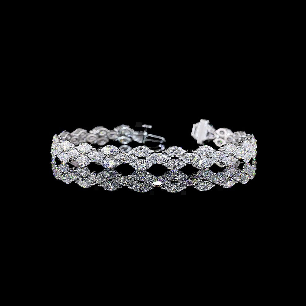 14K White Gold Mixed Shape Bracelet with East-West Marquise and Brilliant Cut Lab Diamonds - 11.55 Carat Total Diamond Weight - Covaloro Fine Jewelry