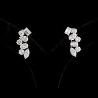 14K White Gold Mixed Shape Crawler Earrings with Emerald, Pear, Oval, Marquise & Brilliant Cut Lab Diamonds - 5.98 Carats Total Diamond Weight - Covaloro Fine Jewelry