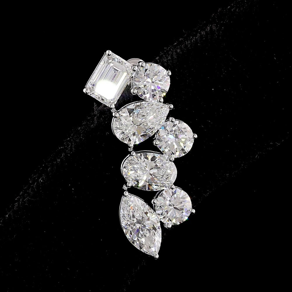 14K White Gold Mixed Shape Crawler Earrings with Emerald, Pear, Oval, Marquise & Brilliant Cut Lab Diamonds - 5.98 Carats Total Diamond Weight - Covaloro Fine Jewelry