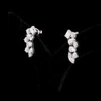14K White Gold Mixed Shape Crawler Earrings with Emerald, Pear, Oval, Marquise & Brilliant Cut Lab Diamonds - 5.98 Carats Total Diamond Weight - Covaloro Fine Jewelry