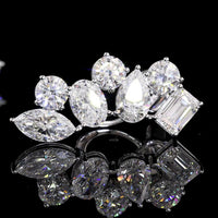 14K White Gold Mixed Shape Crawler Earrings with Emerald, Pear, Oval, Marquise & Brilliant Cut Lab Diamonds - 5.98 Carats Total Diamond Weight - Covaloro Fine Jewelry