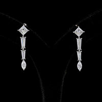 14K White Gold Mixed Shape Dangle Earrings with Princess, Tapered Baguette, and Marquise Lab Diamonds - 4.66 Total Carat Weight - Covaloro Fine Jewelry