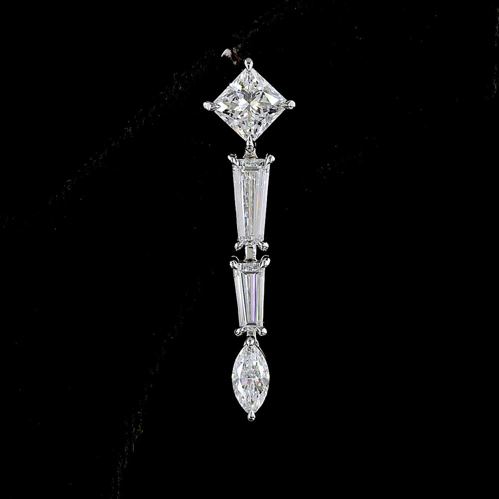 14K White Gold Mixed Shape Dangle Earrings with Princess, Tapered Baguette, and Marquise Lab Diamonds - 4.66 Total Carat Weight - Covaloro Fine Jewelry