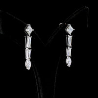 14K White Gold Mixed Shape Dangle Earrings with Princess, Tapered Baguette, and Marquise Lab Diamonds - 4.66 Total Carat Weight - Covaloro Fine Jewelry