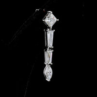 14K White Gold Mixed Shape Dangle Earrings with Princess, Tapered Baguette, and Marquise Lab Diamonds - 4.66 Total Carat Weight - Covaloro Fine Jewelry