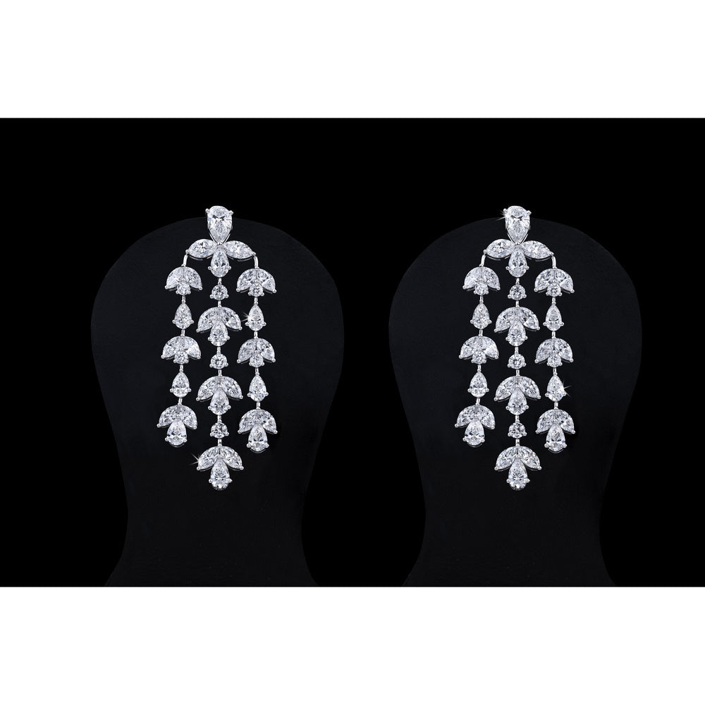 14K White Gold Mixed Shape Diamond Chandelier Earrings - Pear, Marquise, and Round Lab Grown Diamonds - 15.30 Carat Total Diamond Weight - Covaloro Fine Jewelry