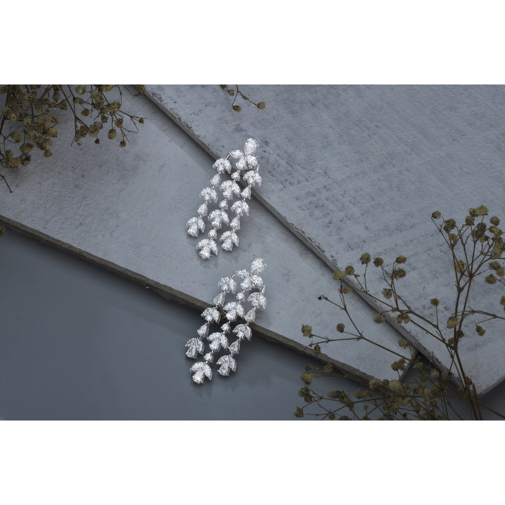 14K White Gold Mixed Shape Diamond Chandelier Earrings - Pear, Marquise, and Round Lab Grown Diamonds - 15.30 Carat Total Diamond Weight - Covaloro Fine Jewelry