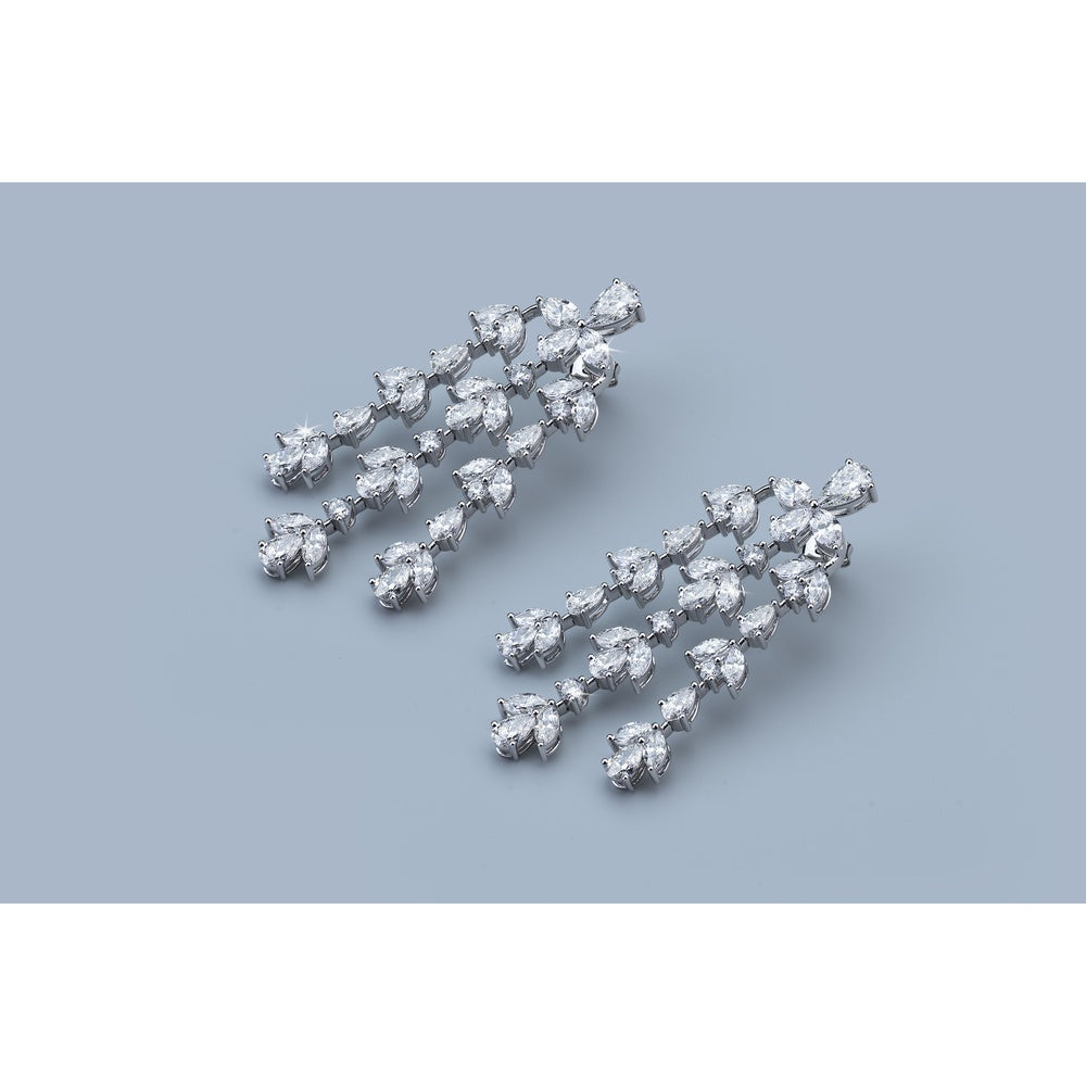 14K White Gold Mixed Shape Diamond Chandelier Earrings - Pear, Marquise, and Round Lab Grown Diamonds - 15.30 Carat Total Diamond Weight - Covaloro Fine Jewelry