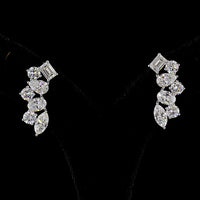 14K White Gold Mixed Shape Diamond Crawler Earrings with Emerald, Pear, Oval, and Marquise Cut Lab Diamonds - 5.99 Carats Total Diamond Weight - Covaloro Fine Jewelry