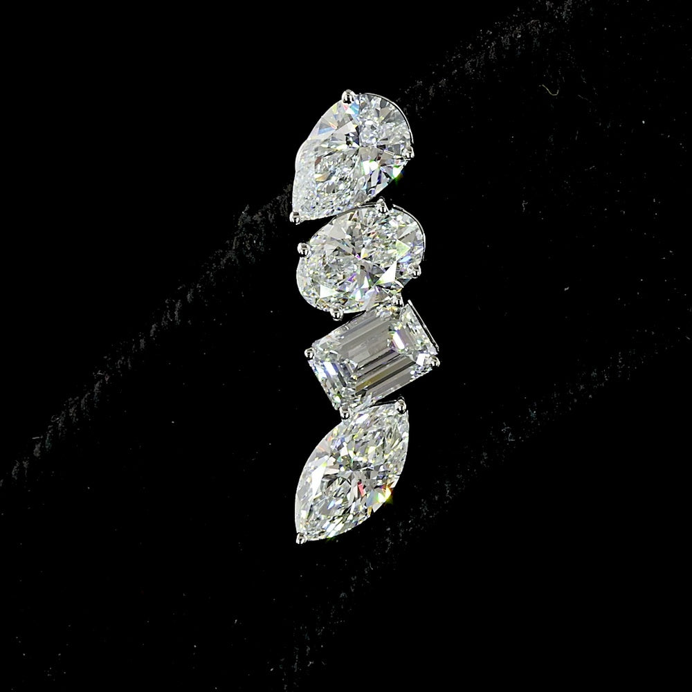 14K White Gold Mixed Shape Diamond Crawler Earrings with Pear, Oval, Emerald, and Marquise Cut Lab Diamonds - 4.10 Carat Total Diamond Weight - Covaloro Fine Jewelry
