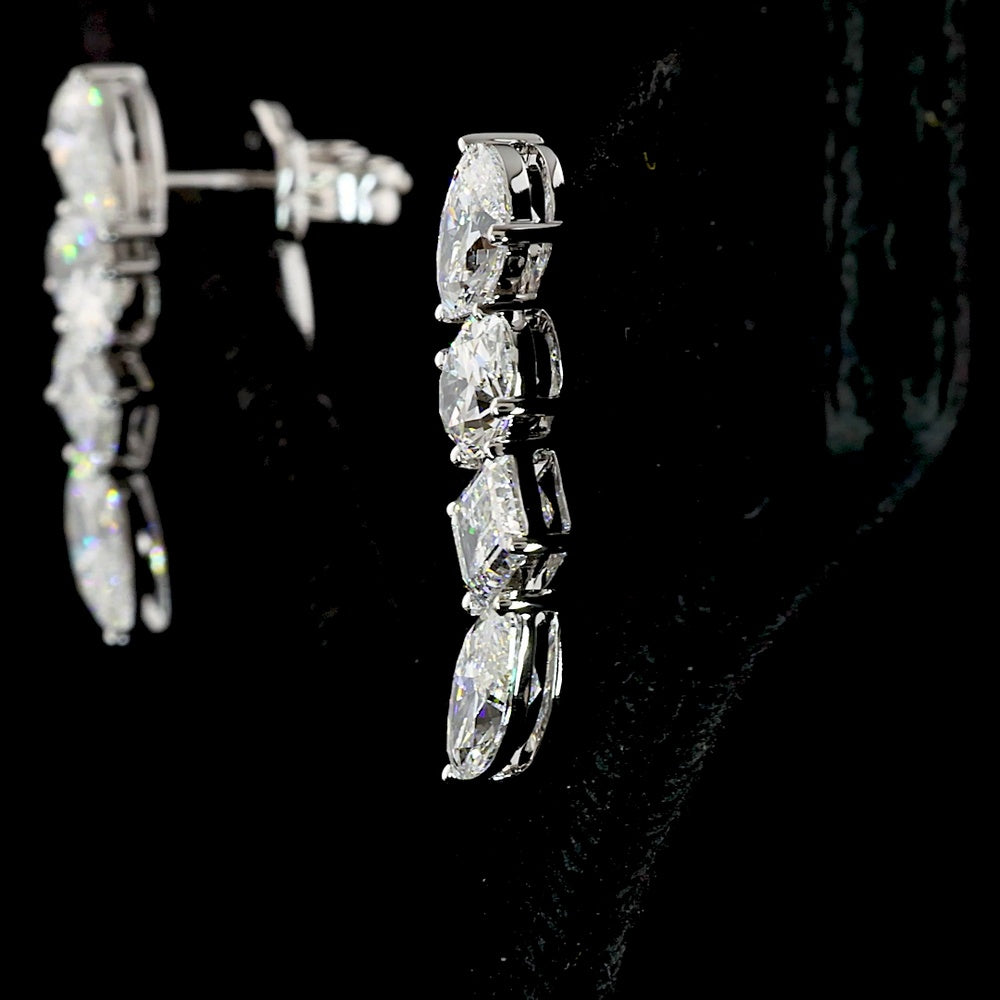 14K White Gold Mixed Shape Diamond Crawler Earrings with Pear, Oval, Emerald, and Marquise Cut Lab Diamonds - 4.10 Carat Total Diamond Weight - Covaloro Fine Jewelry