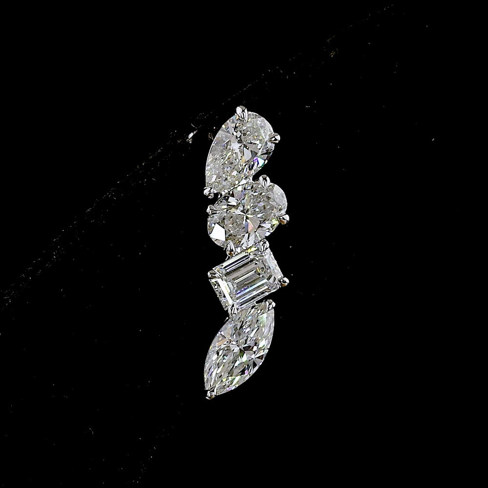 14K White Gold Mixed Shape Diamond Crawler Earrings with Pear, Oval, Emerald Cut, and Marquise Lab Grown Diamonds - 4.26 Carat Total Diamond Weight - Covaloro Fine Jewelry