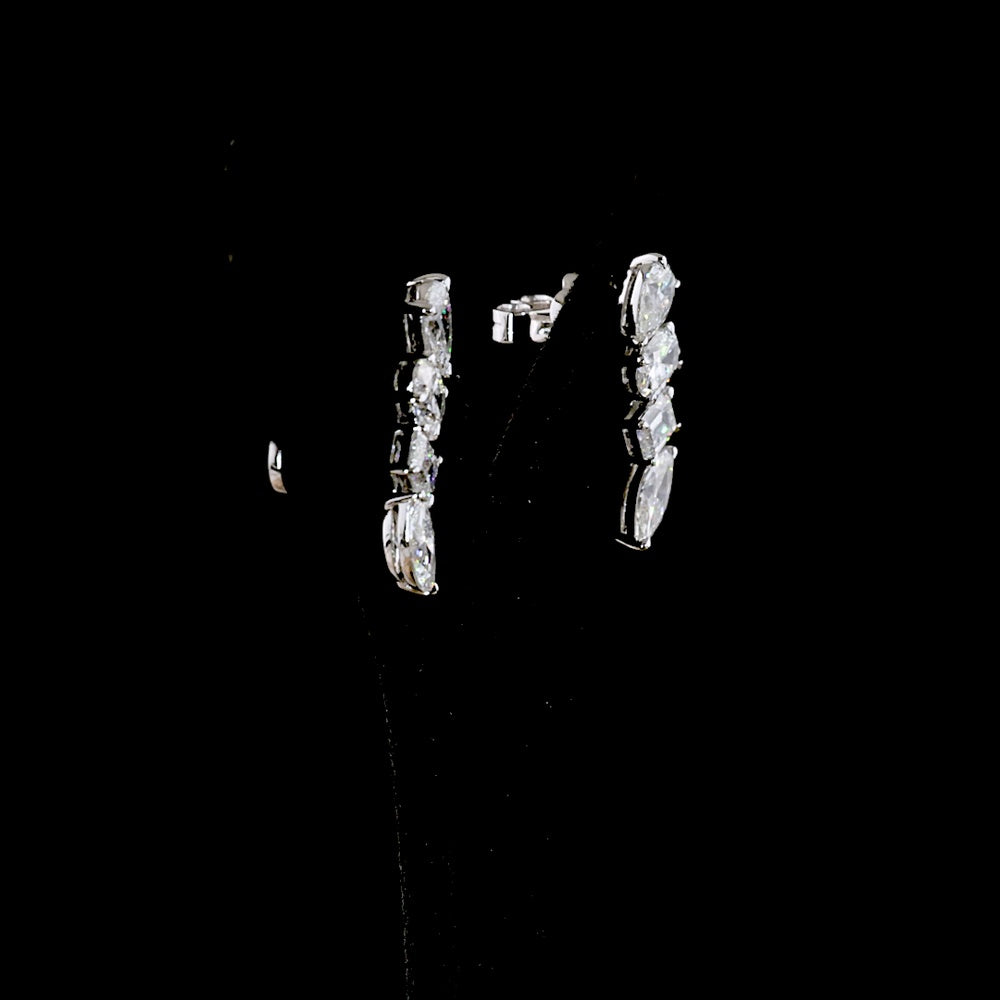 14K White Gold Mixed Shape Diamond Crawler Earrings with Pear, Oval, Emerald Cut, and Marquise Lab Grown Diamonds - 4.26 Carat Total Diamond Weight - Covaloro Fine Jewelry