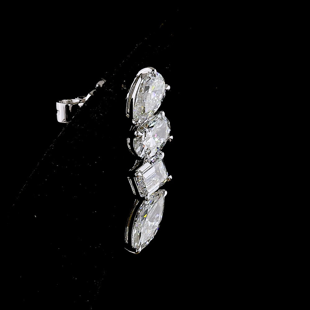 14K White Gold Mixed Shape Diamond Crawler Earrings with Pear, Oval, Emerald Cut, and Marquise Lab Grown Diamonds - 4.26 Carat Total Diamond Weight - Covaloro Fine Jewelry