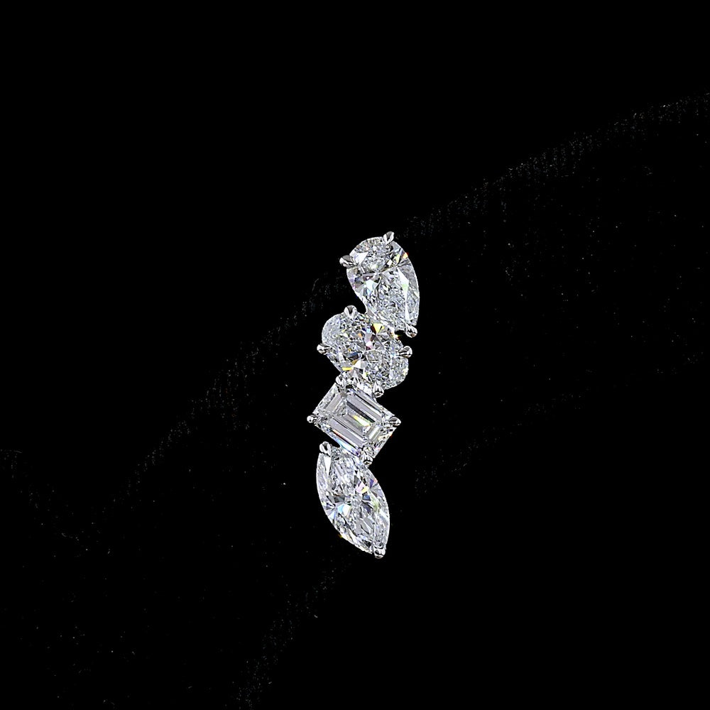 14K White Gold Mixed Shape Diamond Crawler Earrings with Pear, Oval, Rectangular, and Marquise Cut Lab-Grown Diamonds - 4.13 Carat Total Weight - Covaloro Fine Jewelry