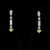 14K White Gold Mixed Shape Drop Earrings with Marquise, Baguette, Round, and Fancy Vivid Yellow Heart Lab Diamonds - 3.65 Carats Total Diamond Weight - Covaloro Fine Jewelry