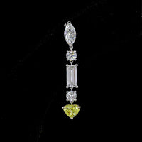 14K White Gold Mixed Shape Drop Earrings with Marquise, Baguette, Round, and Fancy Vivid Yellow Heart Lab Diamonds - 3.65 Carats Total Diamond Weight - Covaloro Fine Jewelry