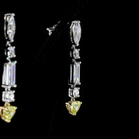 14K White Gold Mixed Shape Drop Earrings with Marquise, Baguette, Round, and Fancy Vivid Yellow Heart Lab Diamonds - 3.65 Carats Total Diamond Weight - Covaloro Fine Jewelry