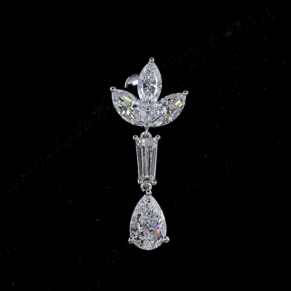 14K White Gold Mixed Shape Drop Earrings with Marquise, Tapered Baguette, and Pear Lab Diamonds - 3.00 Carats Total Diamond Weight - Covaloro Fine Jewelry