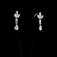 14K White Gold Mixed Shape Drop Earrings with Marquise, Tapered Baguette, and Pear Lab Diamonds - 3.00 Carats Total Diamond Weight - Covaloro Fine Jewelry