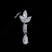 14K White Gold Mixed Shape Drop Earrings with Marquise, Tapered Baguette, and Pear Lab Diamonds - 3.00 Carats Total Diamond Weight - Covaloro Fine Jewelry