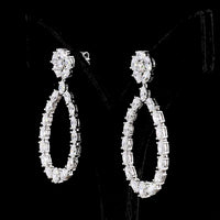 14K White Gold Mixed Shape Drop Earrings with Oval and Round Cut Lab Diamonds - 7.14 Carats Total Diamond Weight - Covaloro Fine Jewelry
