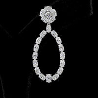 14K White Gold Mixed Shape Drop Earrings with Oval and Round Cut Lab Diamonds - 7.14 Carats Total Diamond Weight - Covaloro Fine Jewelry