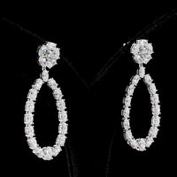 14K White Gold Mixed Shape Drop Earrings with Oval and Round Cut Lab Diamonds - 7.14 Carats Total Diamond Weight - Covaloro Fine Jewelry