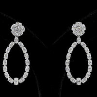 14K White Gold Mixed Shape Drop Earrings with Oval and Round Cut Lab Diamonds - 7.14 Carats Total Diamond Weight - Covaloro Fine Jewelry