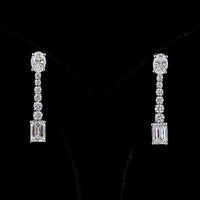 14K White Gold Mixed Shape Drop Earrings with Oval, Round, and Emerald Cut Lab Diamonds - 5.06 Carats Total Diamond Weight - Covaloro Fine Jewelry