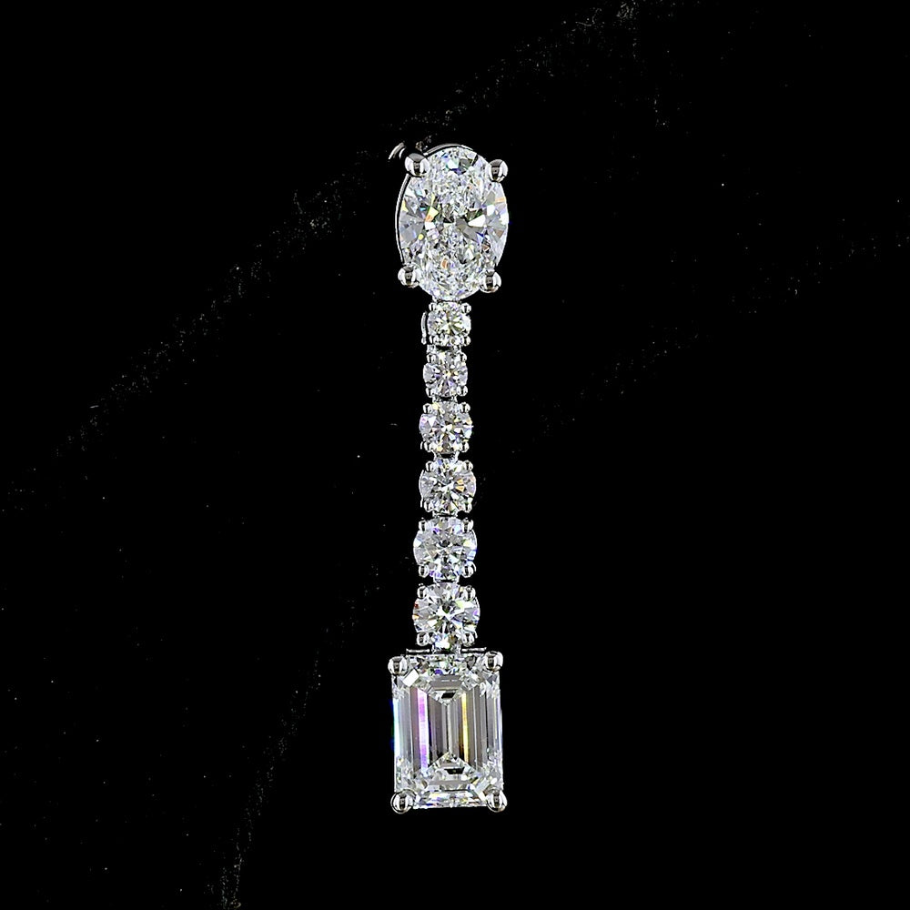 14K White Gold Mixed Shape Drop Earrings with Oval, Round, and Emerald Cut Lab Diamonds - 5.06 Carats Total Diamond Weight - Covaloro Fine Jewelry