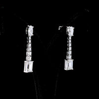 14K White Gold Mixed Shape Drop Earrings with Oval, Round, and Emerald Cut Lab Diamonds - 5.06 Carats Total Diamond Weight - Covaloro Fine Jewelry