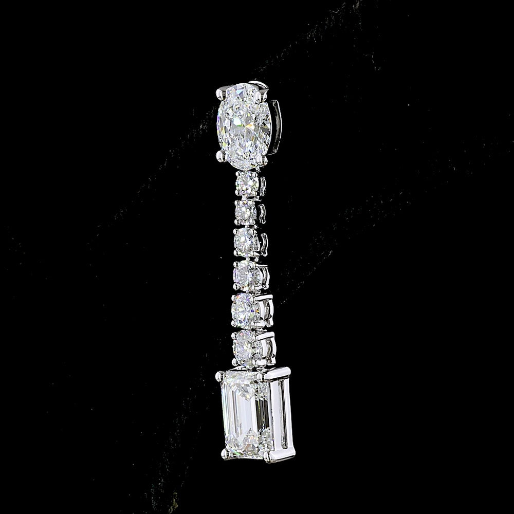14K White Gold Mixed Shape Drop Earrings with Oval, Round, and Emerald Cut Lab Diamonds - 5.06 Carats Total Diamond Weight - Covaloro Fine Jewelry