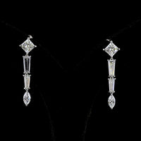 14K White Gold Mixed Shape Drop Earrings with Princess, Baguette, and Marquise Cut Lab Diamonds - 4.60 Carats Total Diamond Weight - Covaloro Fine Jewelry